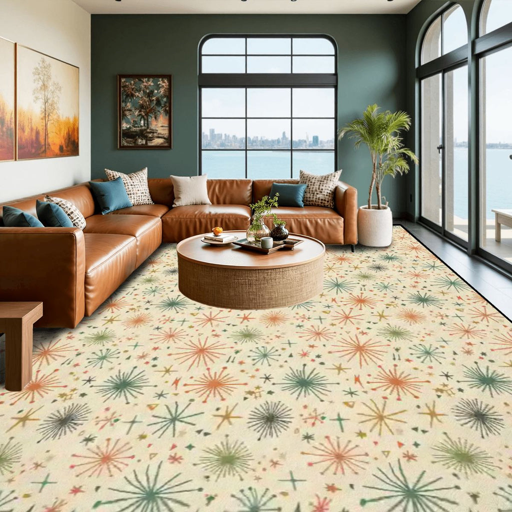 Mid-Century Modern Starburst Area Rug | Non-Slip Plush Floor Carpet
