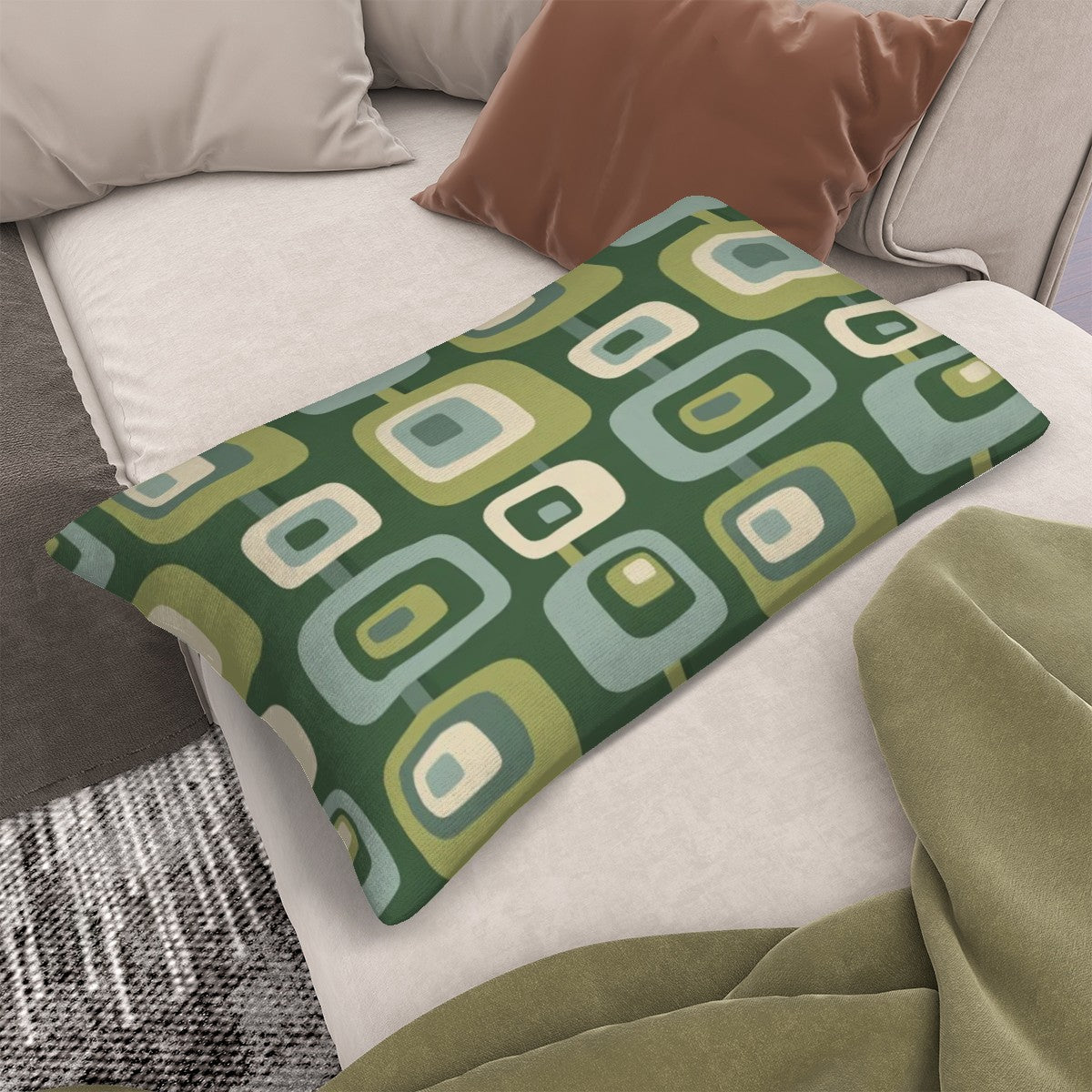 Olive Mod Squares Lumbar Pillow Cover