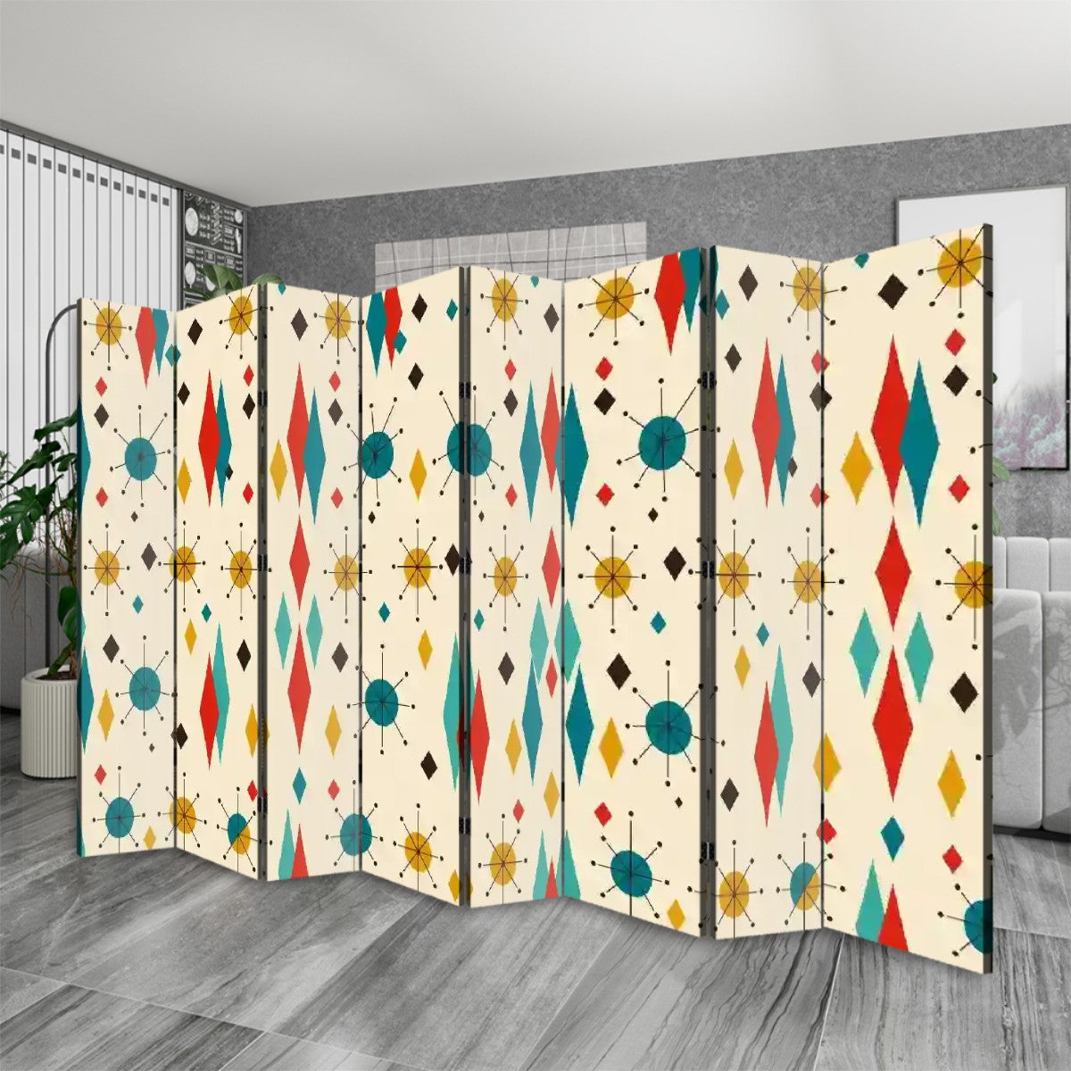 Mid-Century Modern Atomic 8-Panel Room Divider