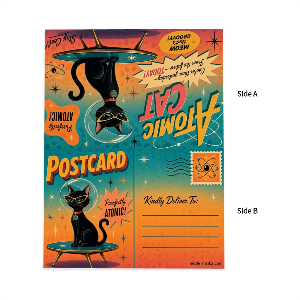 Atomic Cat Mid-Century Modern Greeting Card