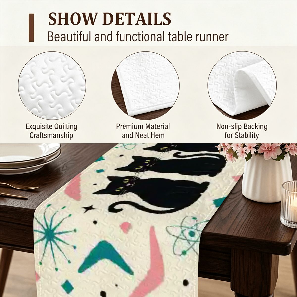 Mid-Century Abstract Shapes Table Runner