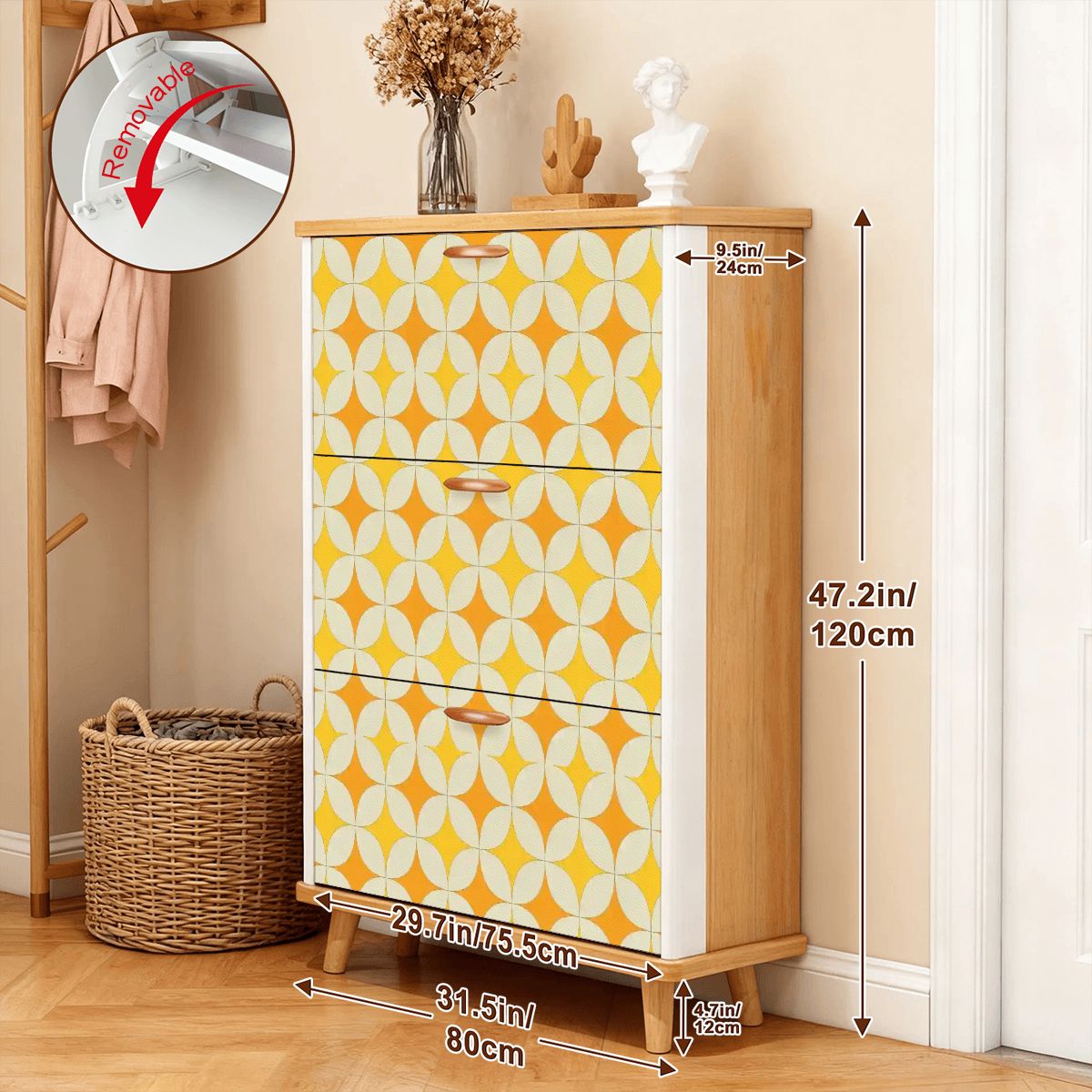 Mid-Century Mustard Geometric Shoe Cabinet