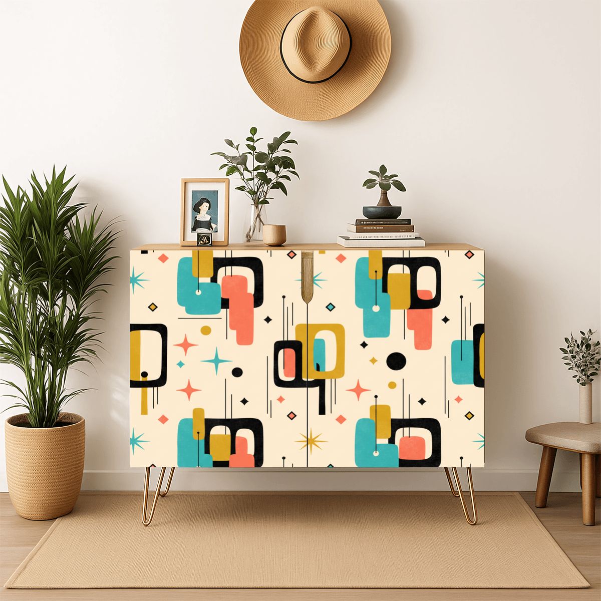 Mid-Century Modern Geometric Storage Cabinet, Made in USA