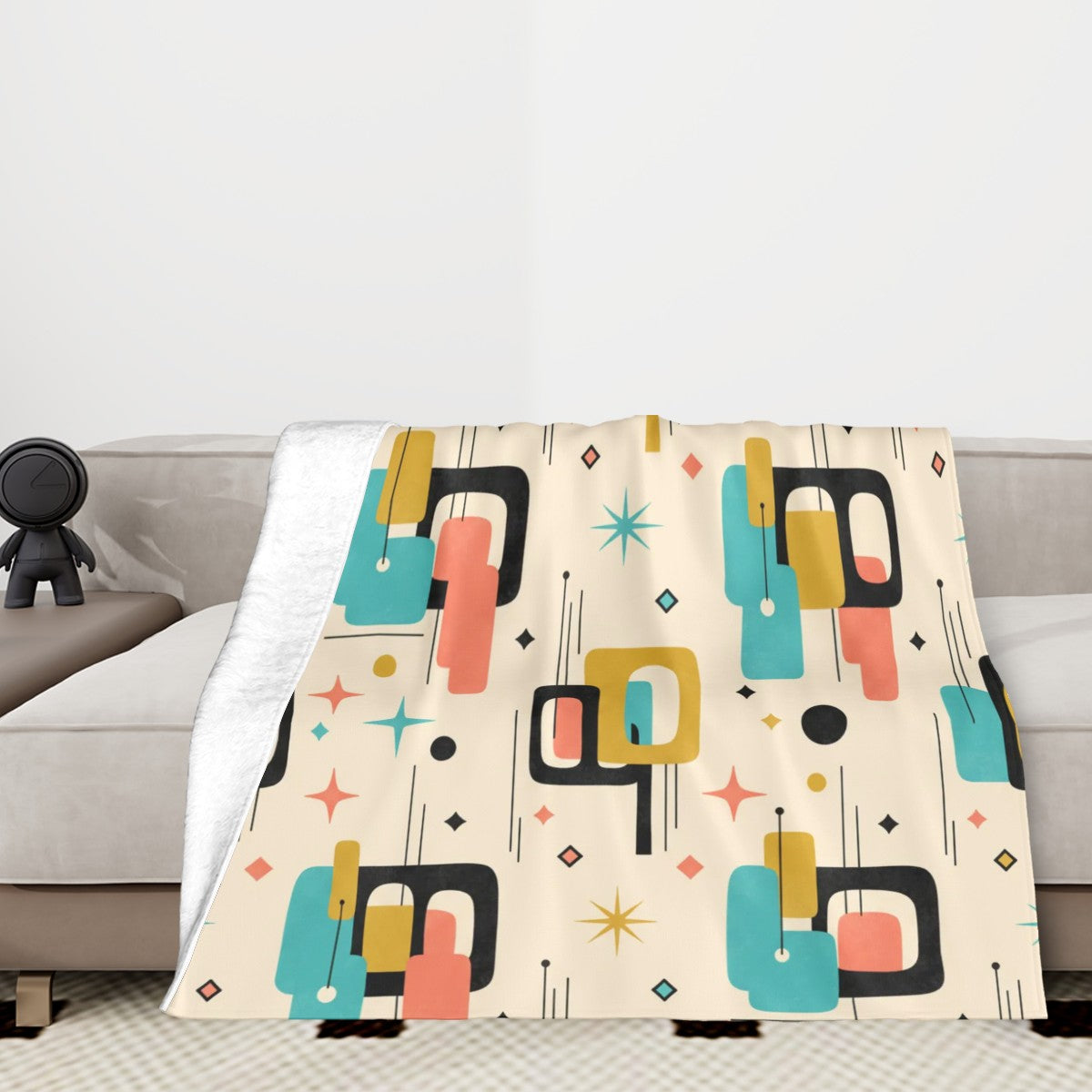 Mid-Century Modern Atomic Geometric Print Throw Blanket