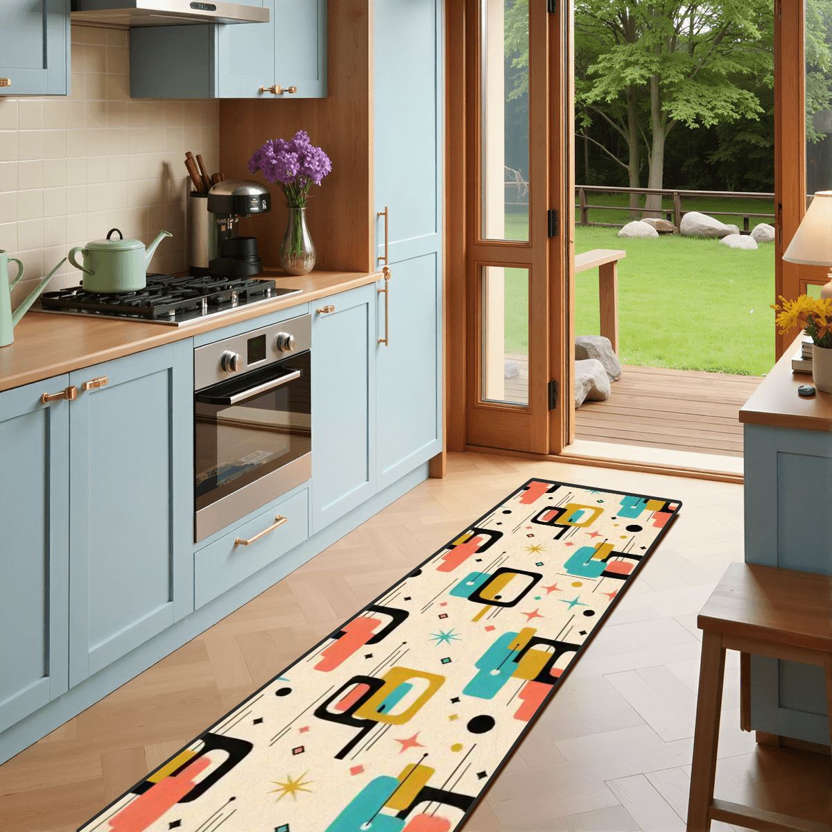 Mid-Century Modern Abstract Geometry Runner Rug