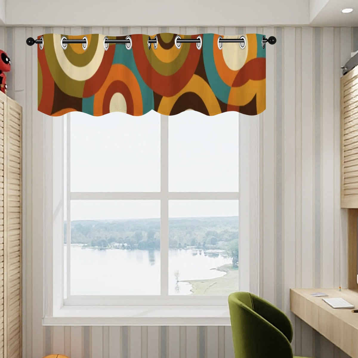 Mid-Century Modern Window Valance — Groovy Waves, 2 Panels (52"×18")