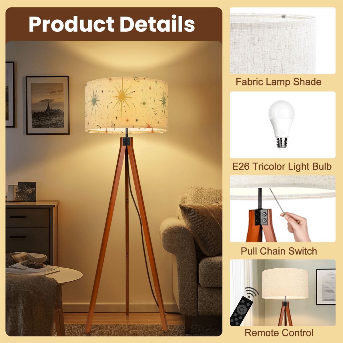 Mid-Century Modern Atomic Starburst Tripod Floor Lamp