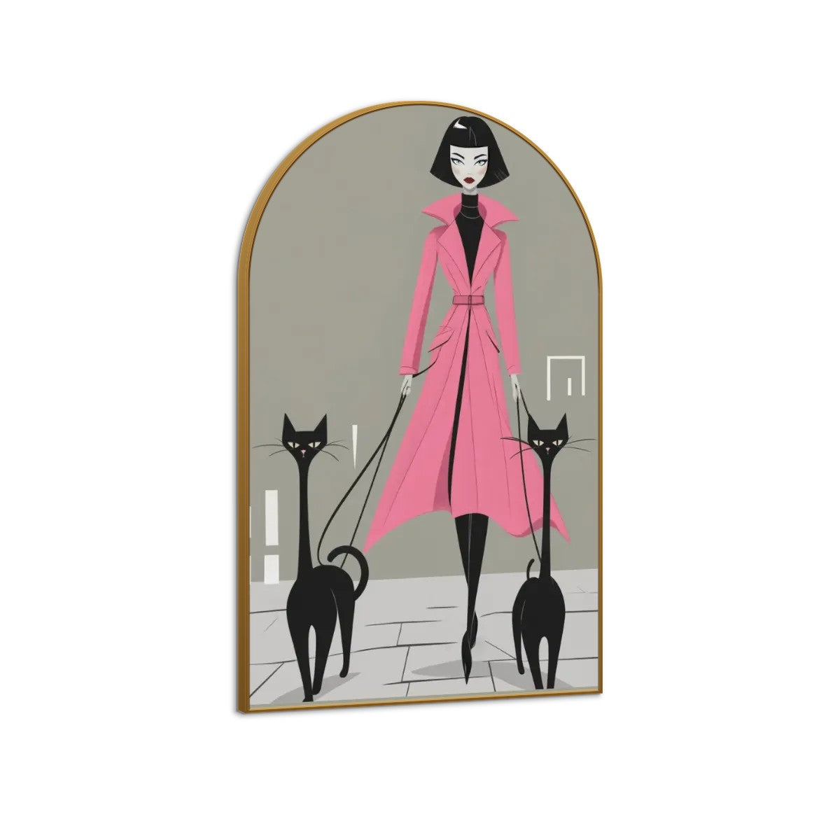 Mid-Century Modern Atomic Cat Muse Arched Canvas