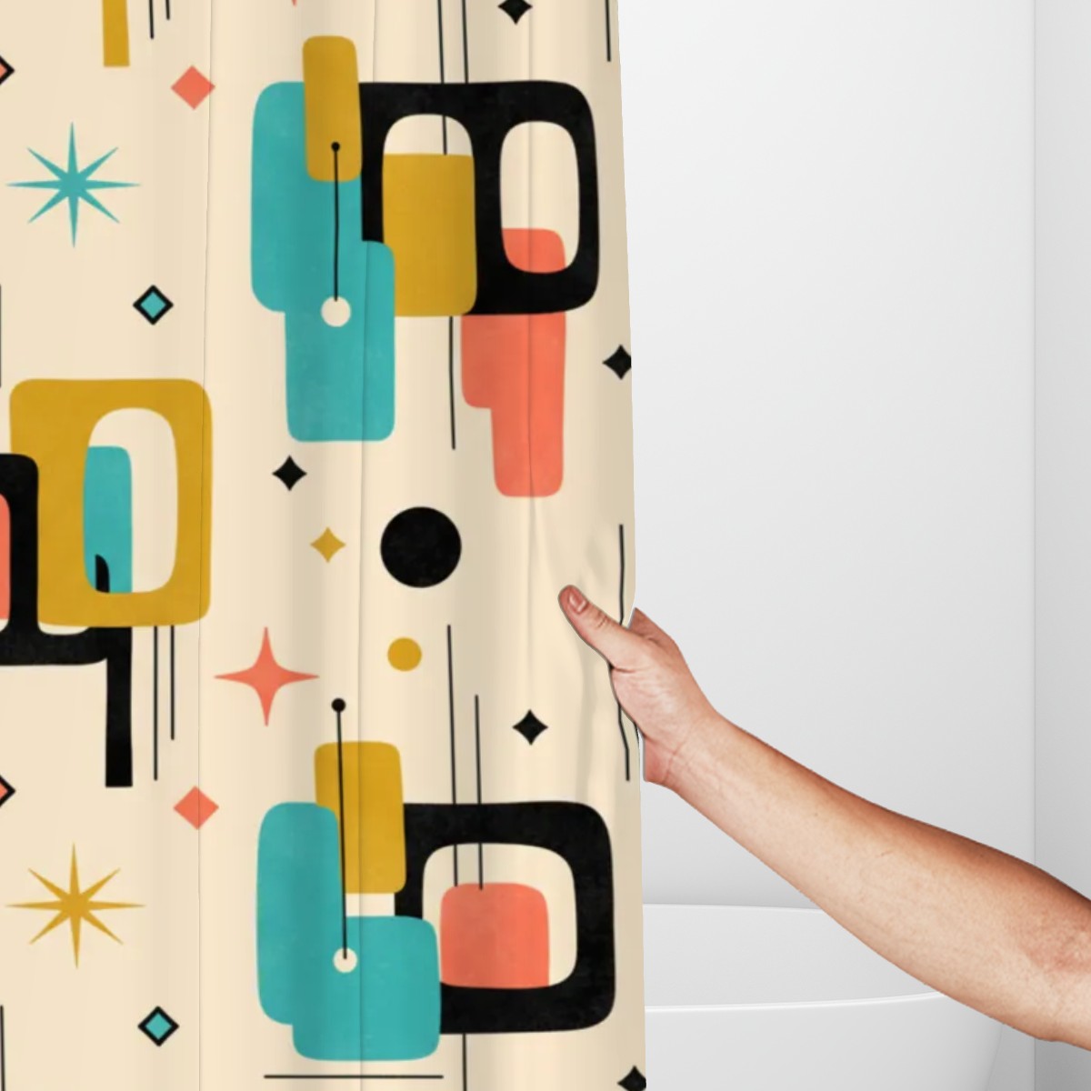 Mid-Century Modern Atomic Geometry Shower Curtain