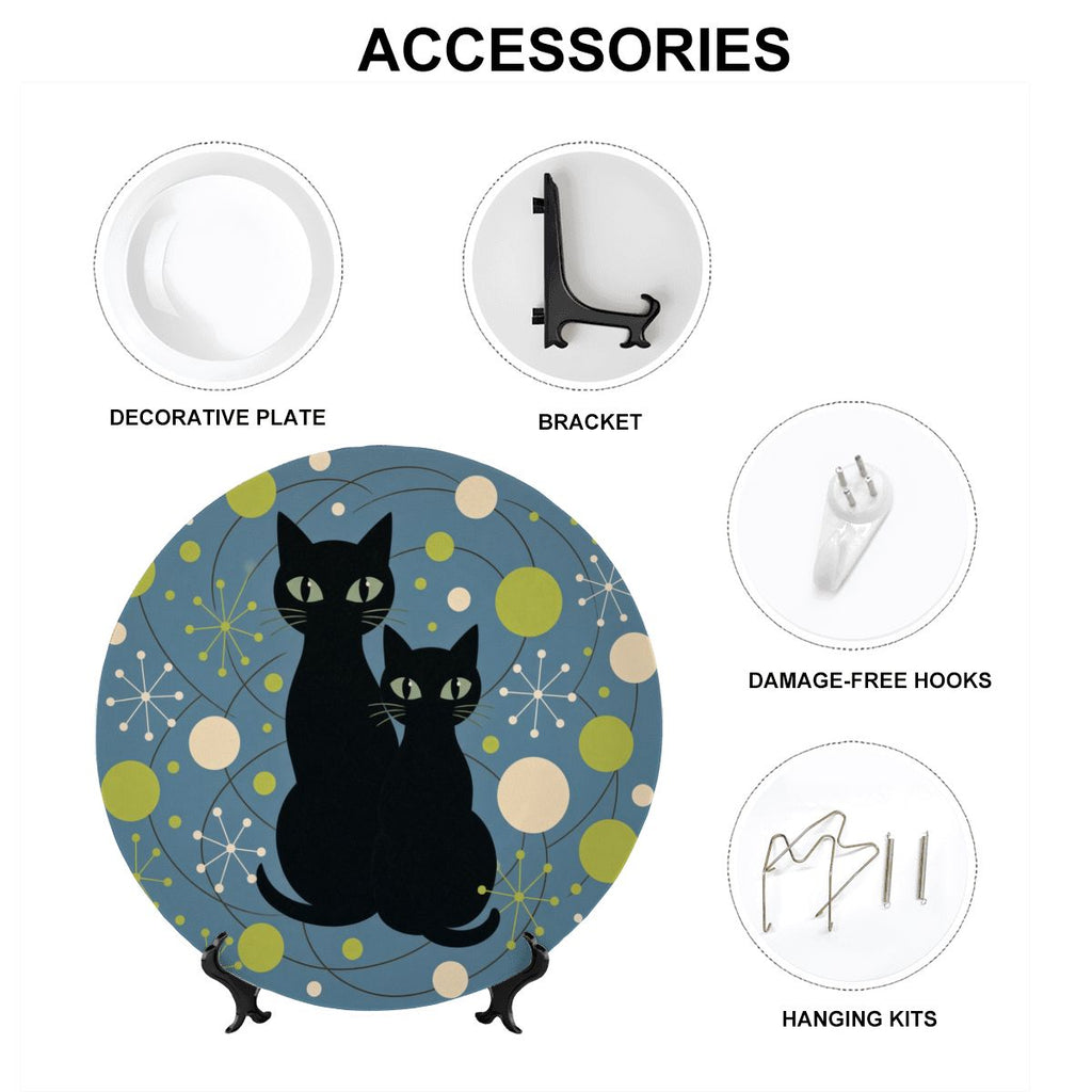 Mid-Century Modern Atomic Cat Moonlight Duo Ceramic Decorative Plate