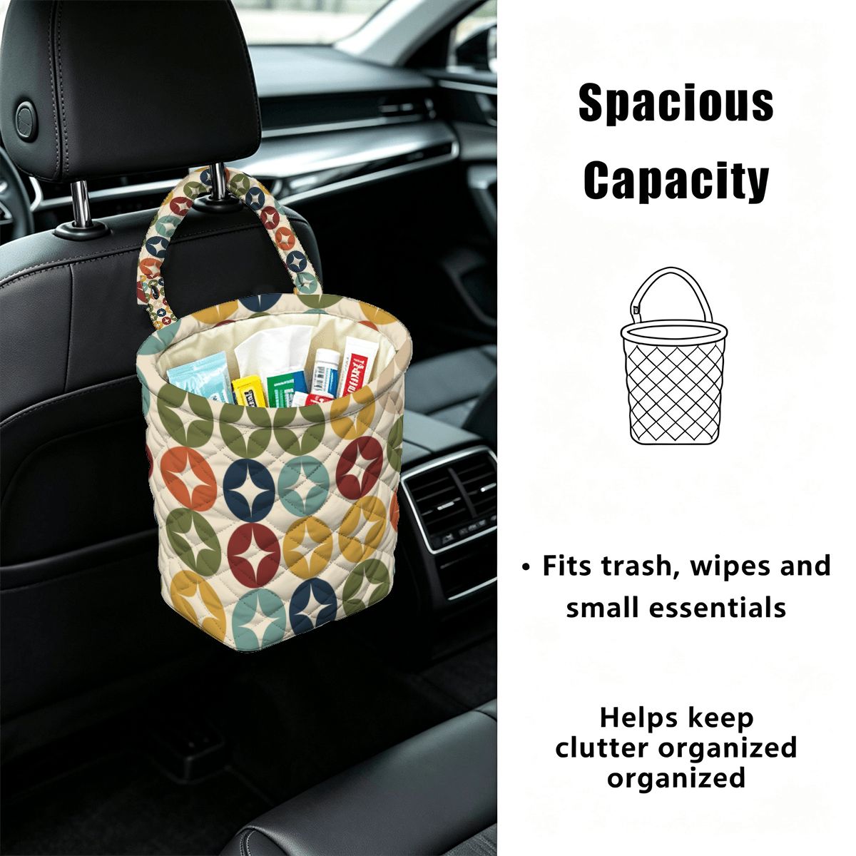Atomic Starburst Quilted Car Trash Bin