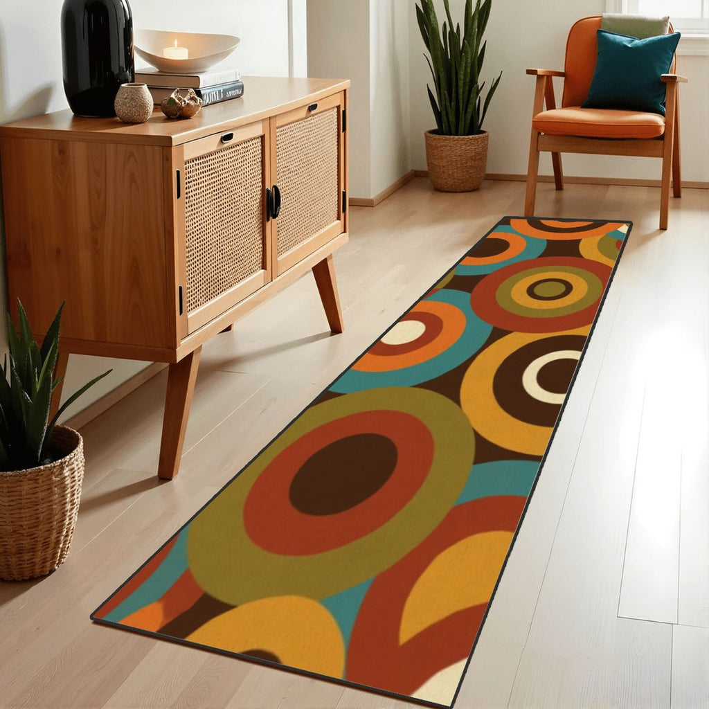 Mid-Century Modern Concentric Colorblock Runner Rug