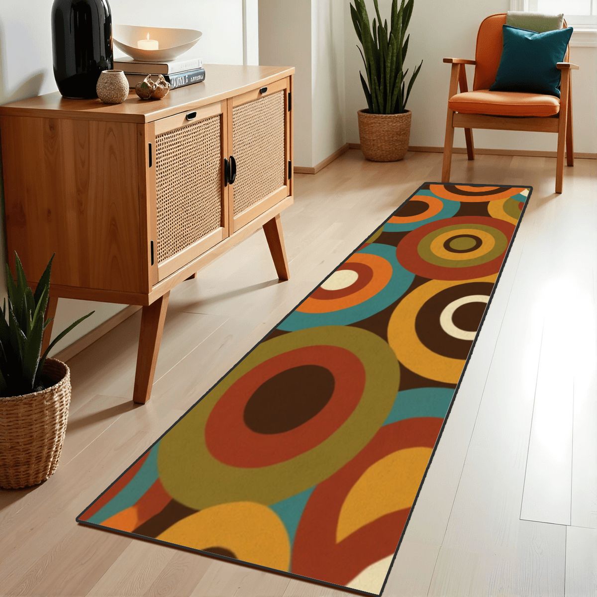 Mid-Century Modern Concentric Colorblock Runner Rug