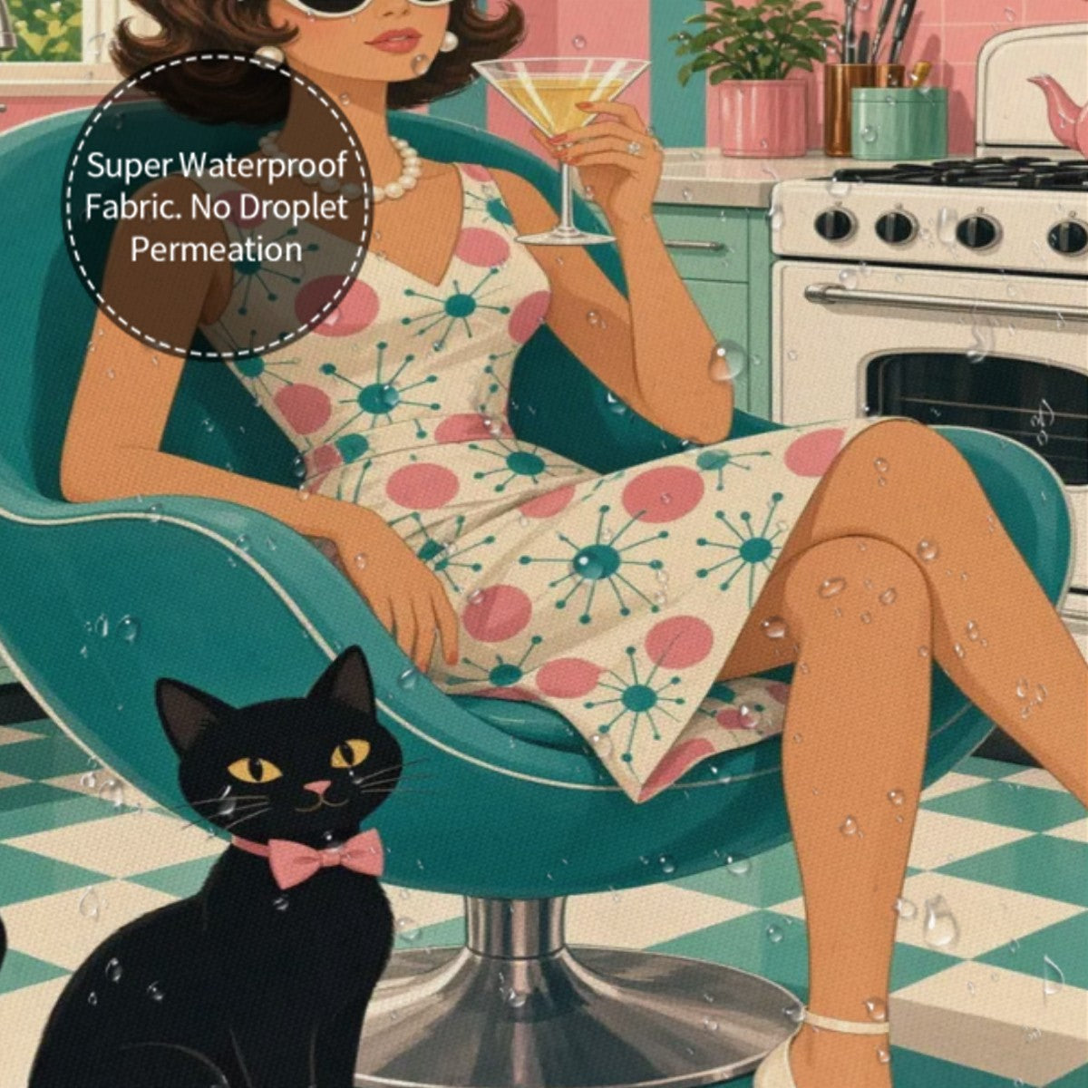 Atomic Kitchen Hostess & Cat Shower Curtain
