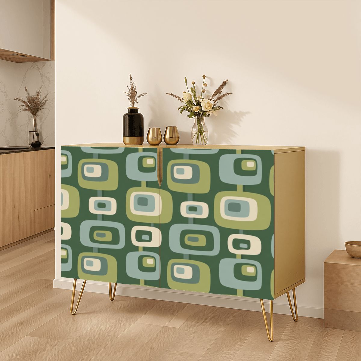 Olive Mod Squares Mid-Century Storage Cabinet
