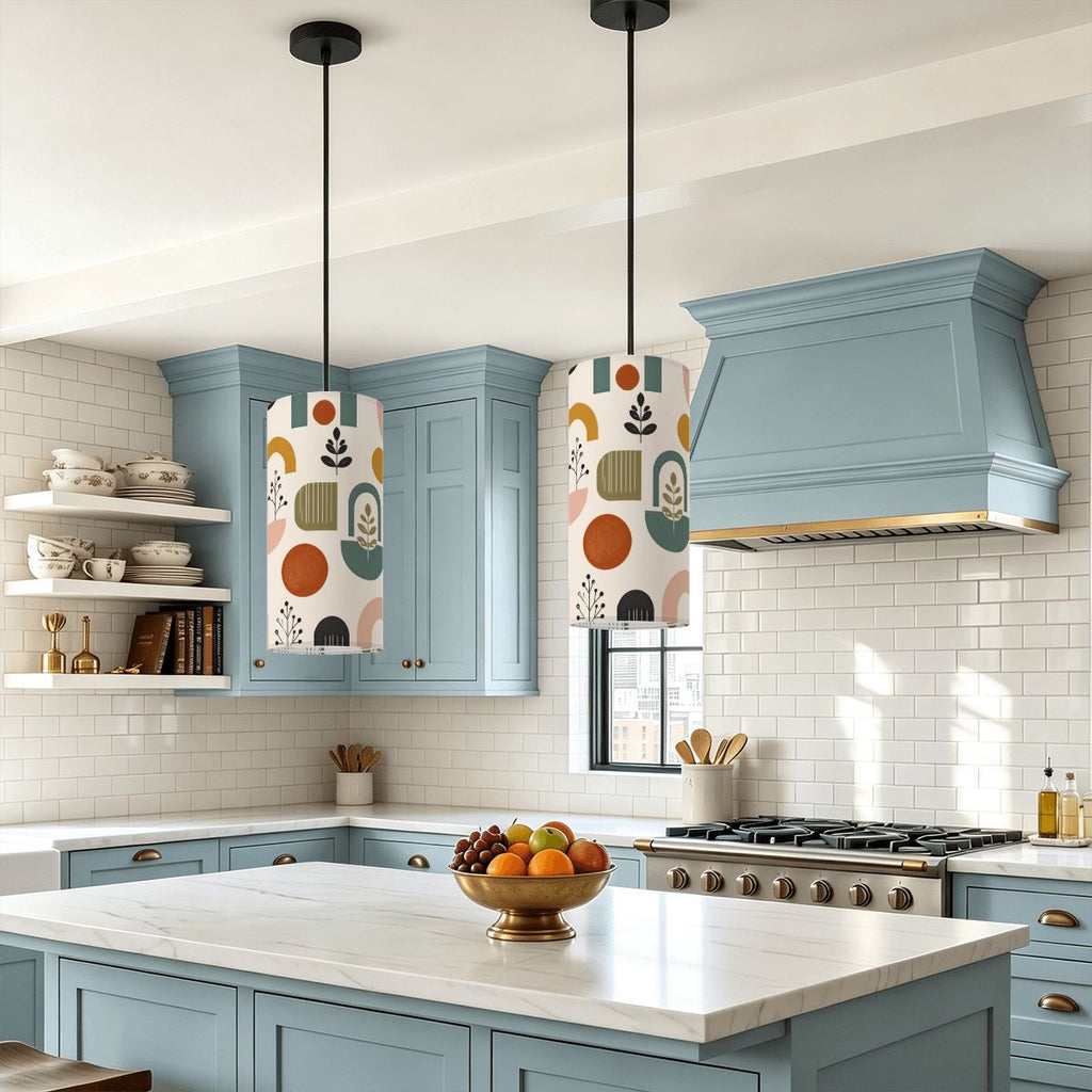 Mid-Century Modern Pendant Light in Mod Abstract | Cylinder Ceiling Light