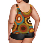MCM-Era Atomic Concentric-Circle Print Plus-Size Two-Piece Swimsuit