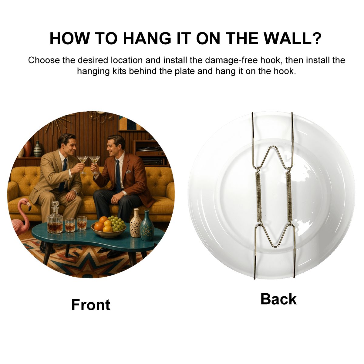 Mid-Century Modern Gay Couple Cocktail Hour Ceramic Decorative Plate