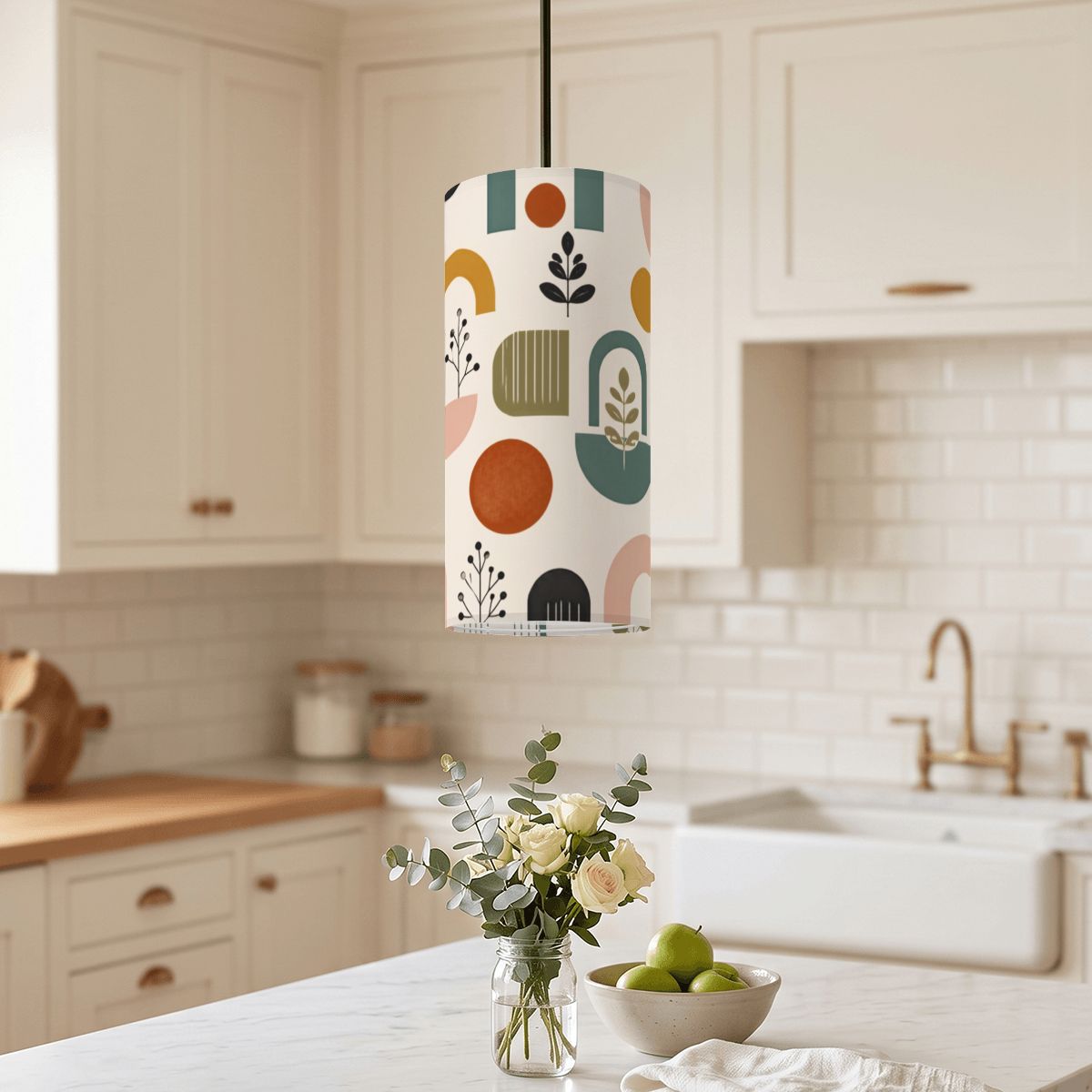 Mid-Century Modern Pendant Light in Mod Abstract | Cylinder Ceiling Light