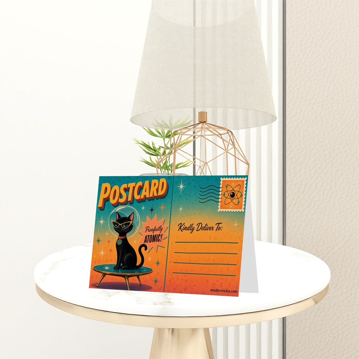 Atomic Cat Mid-Century Modern Greeting Card