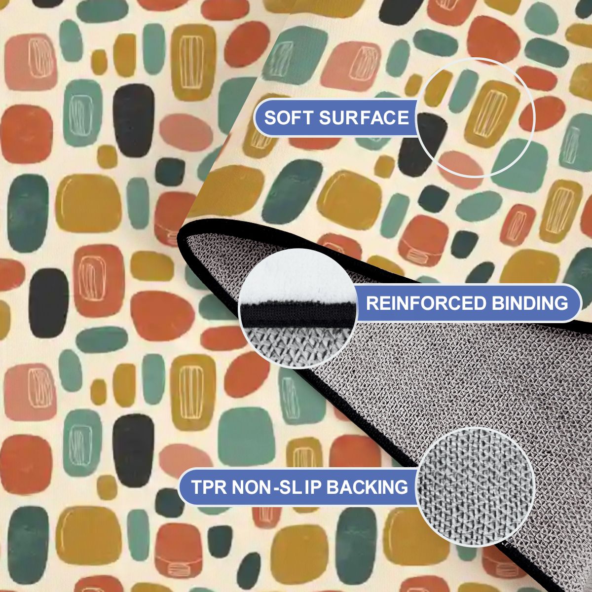 Mid-Century Modern Pebble Area Rug | Non-Slip Plush Floor Carpet