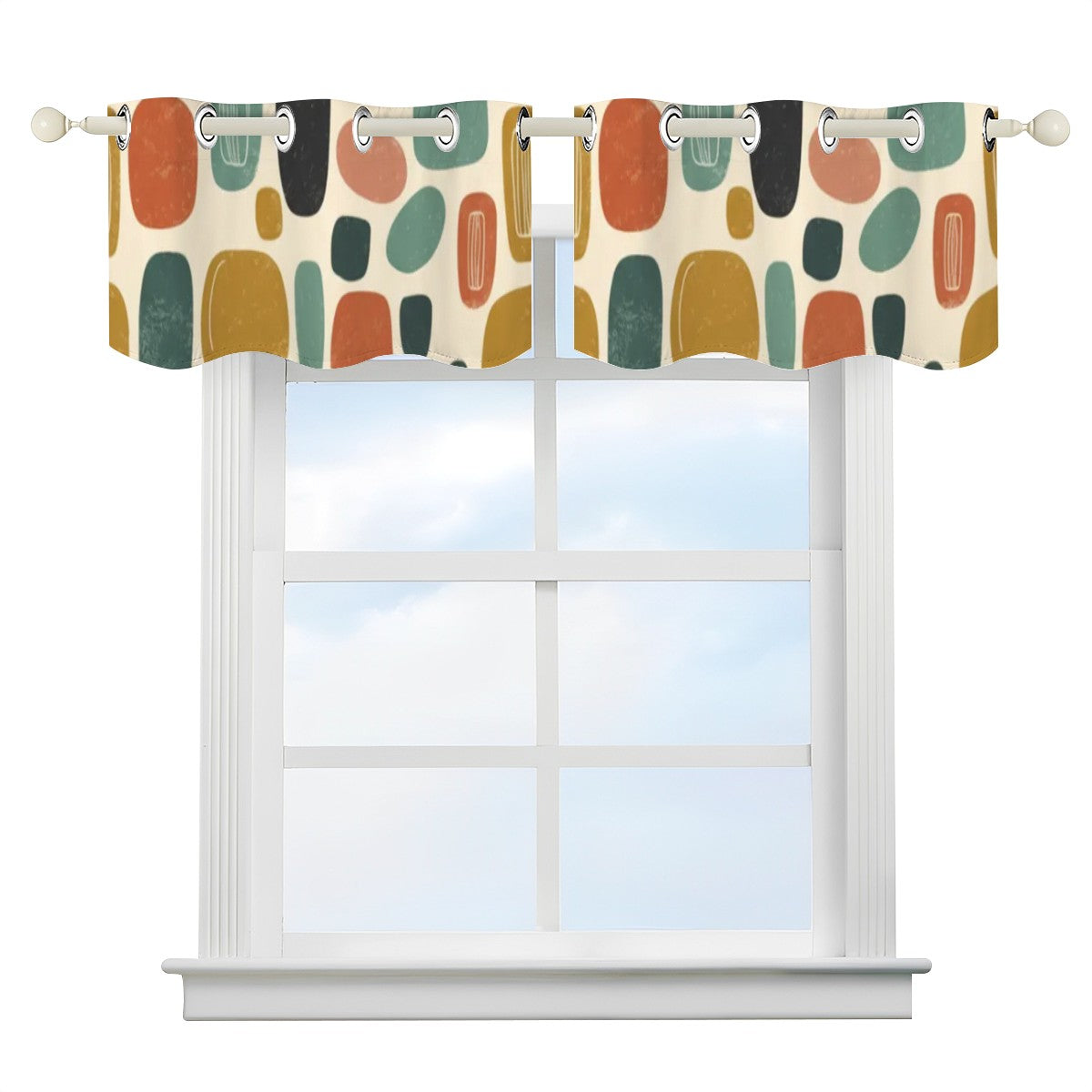 Mid-Century Modern Window Valance — Organic Pebble Repeat, 2 Panels (52"×18")