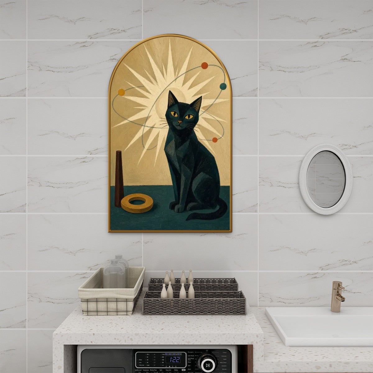 Mid-Century Modern Atomic Cat Arched Canvas