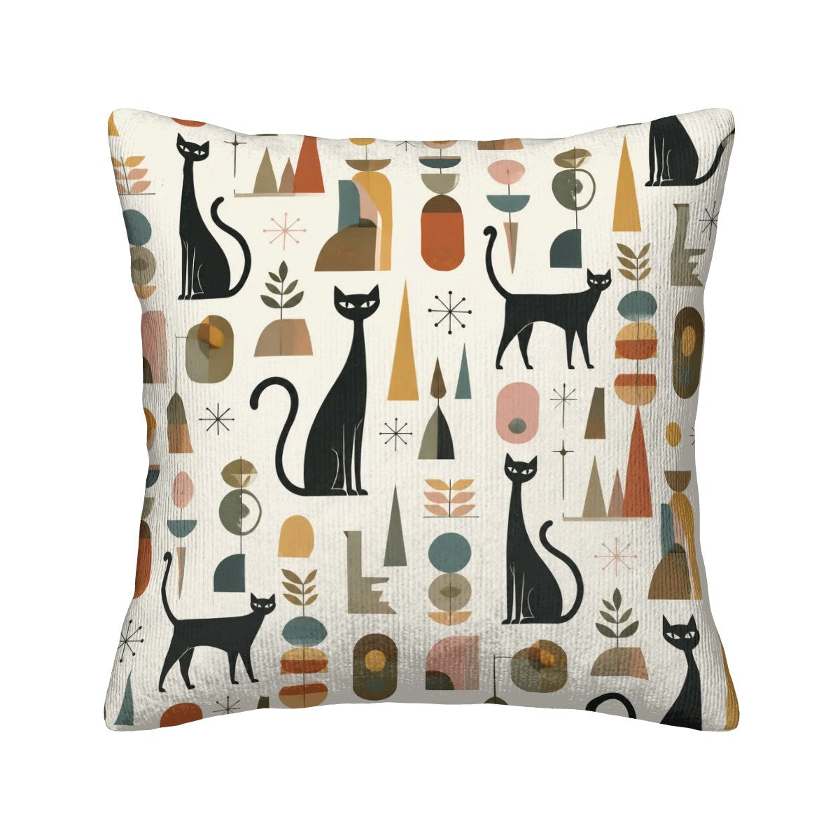Mid-Century Modern Cat & Vase Print Corduroy Throw Pillow