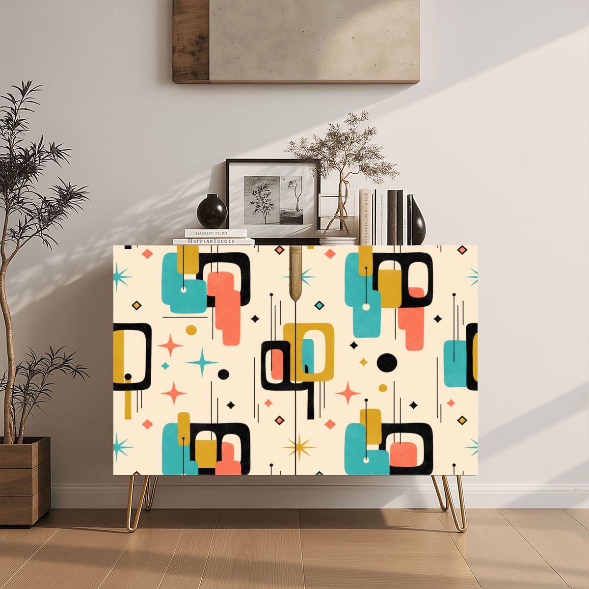 Mid-Century Modern Geometric Storage Cabinet, Made in USA