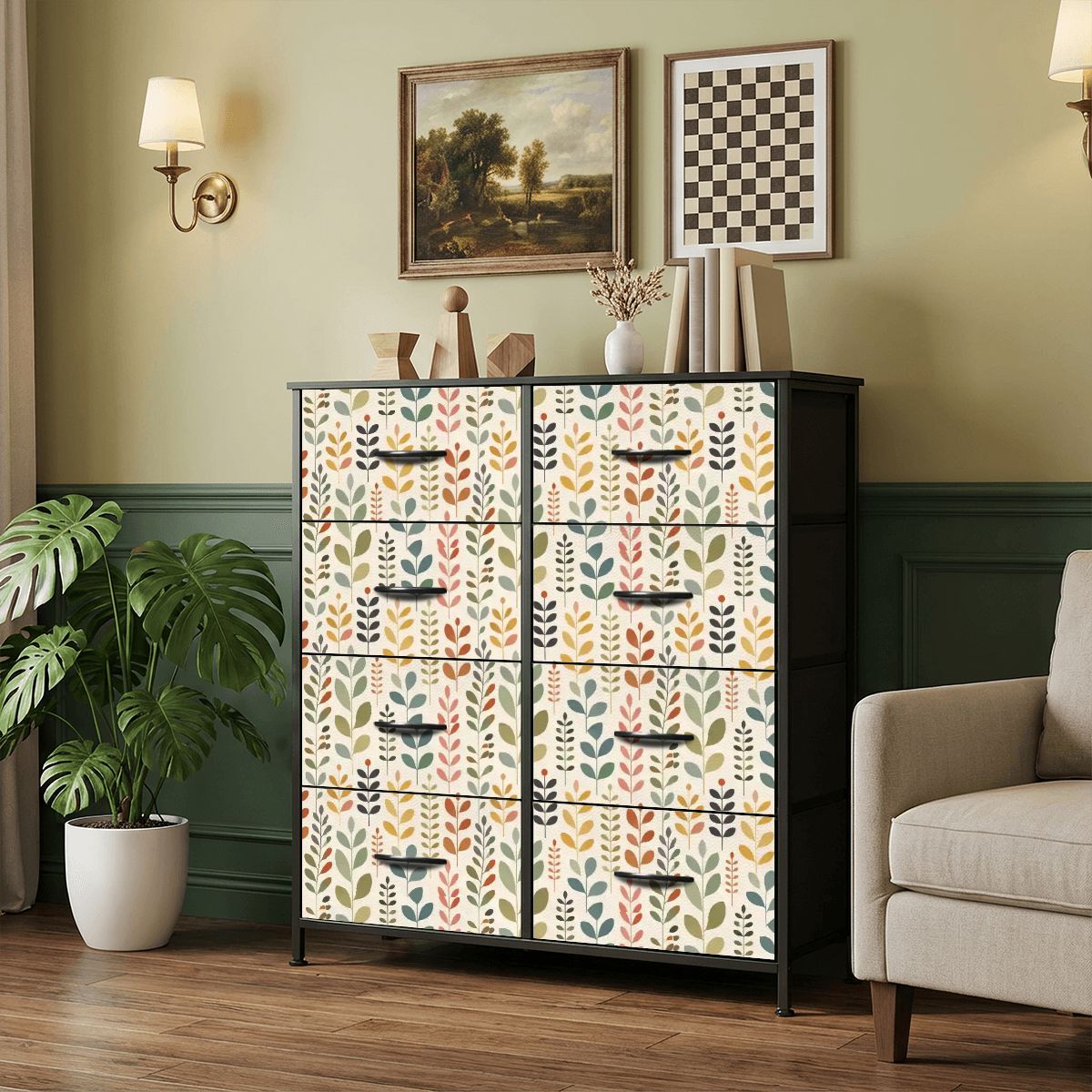 Mid-Century Modern Botanical Leaf 8-Drawer Dresser