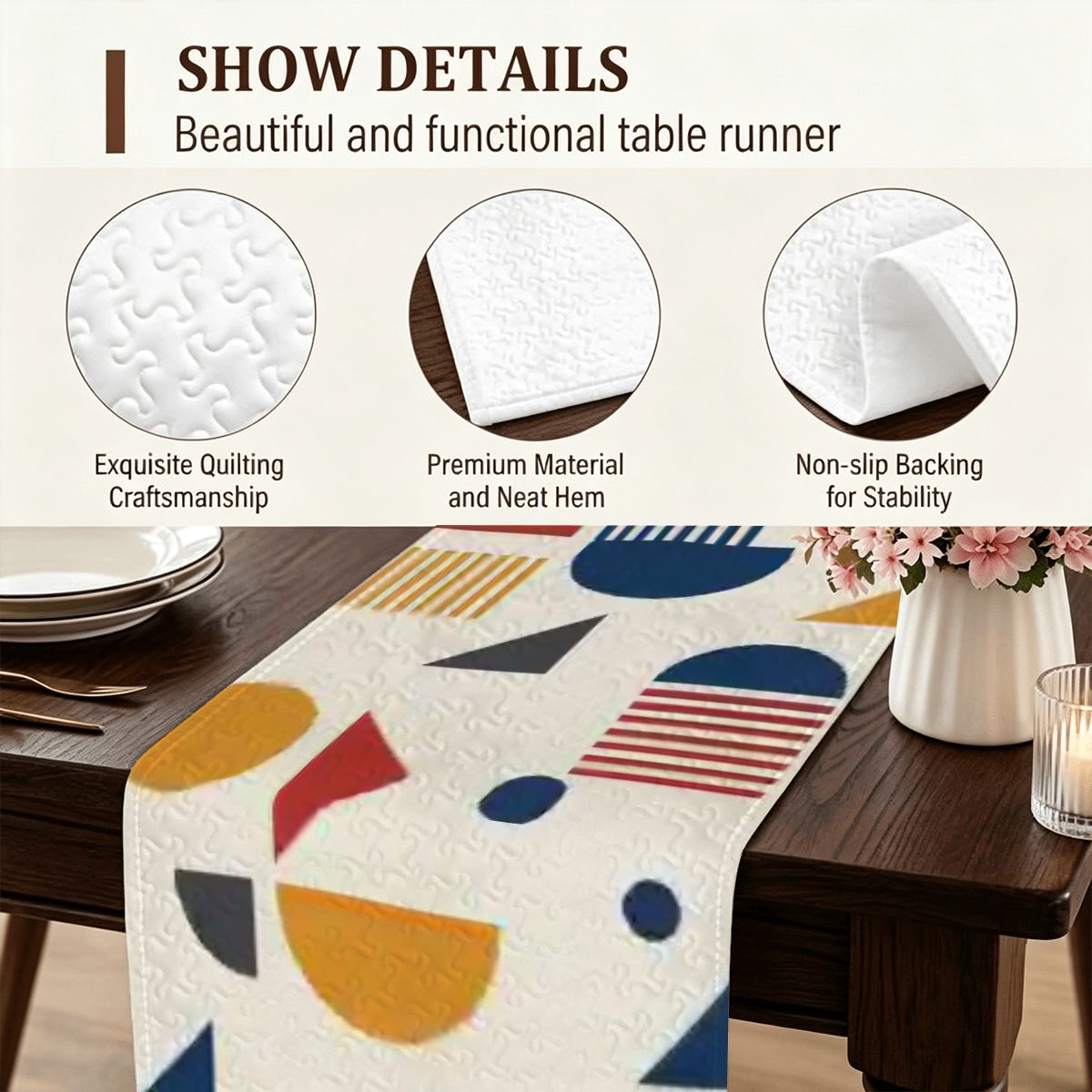 Mid-Century Modern Geometric Quilted Table Runner