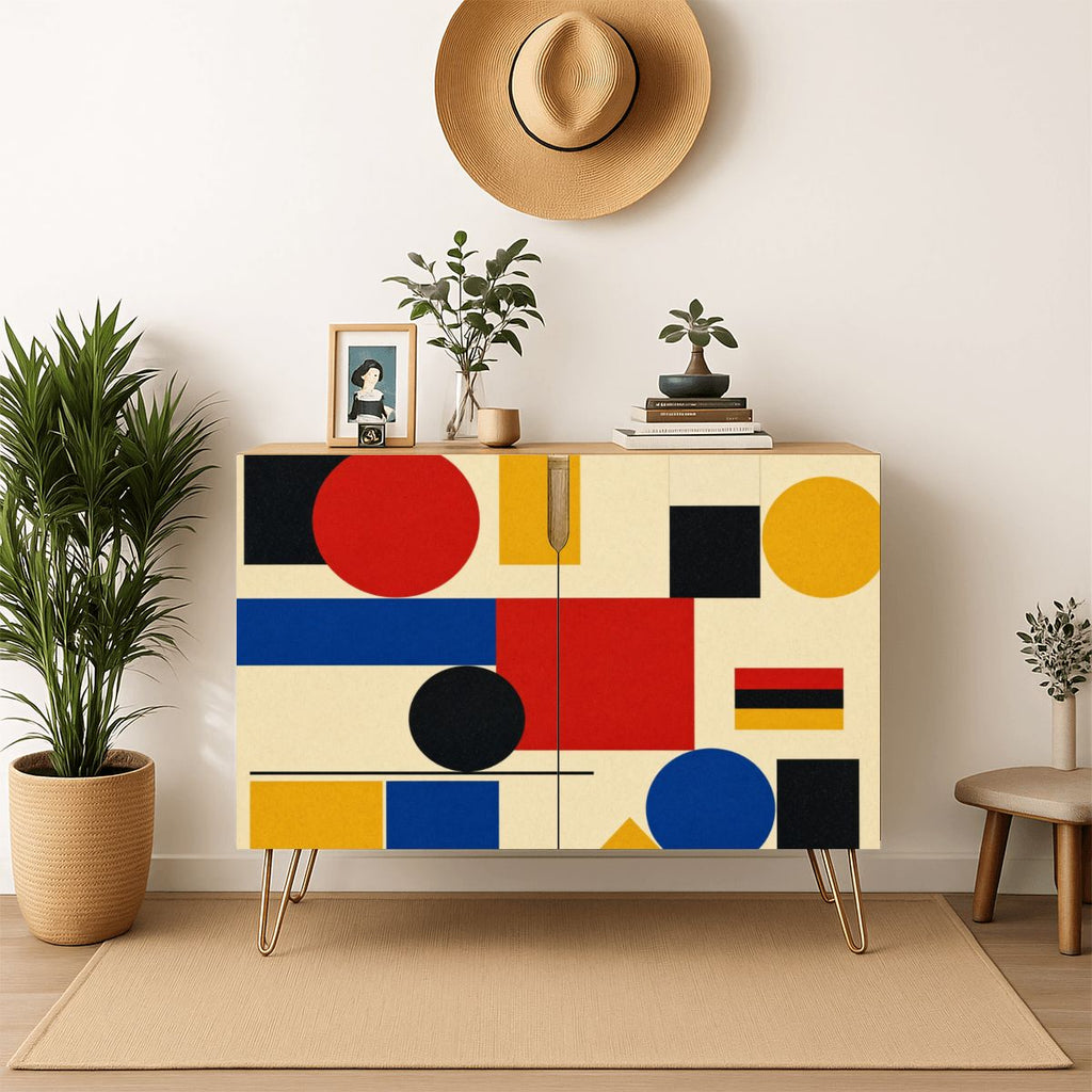 Bauhaus Geometric Wooden Storage Cabinet