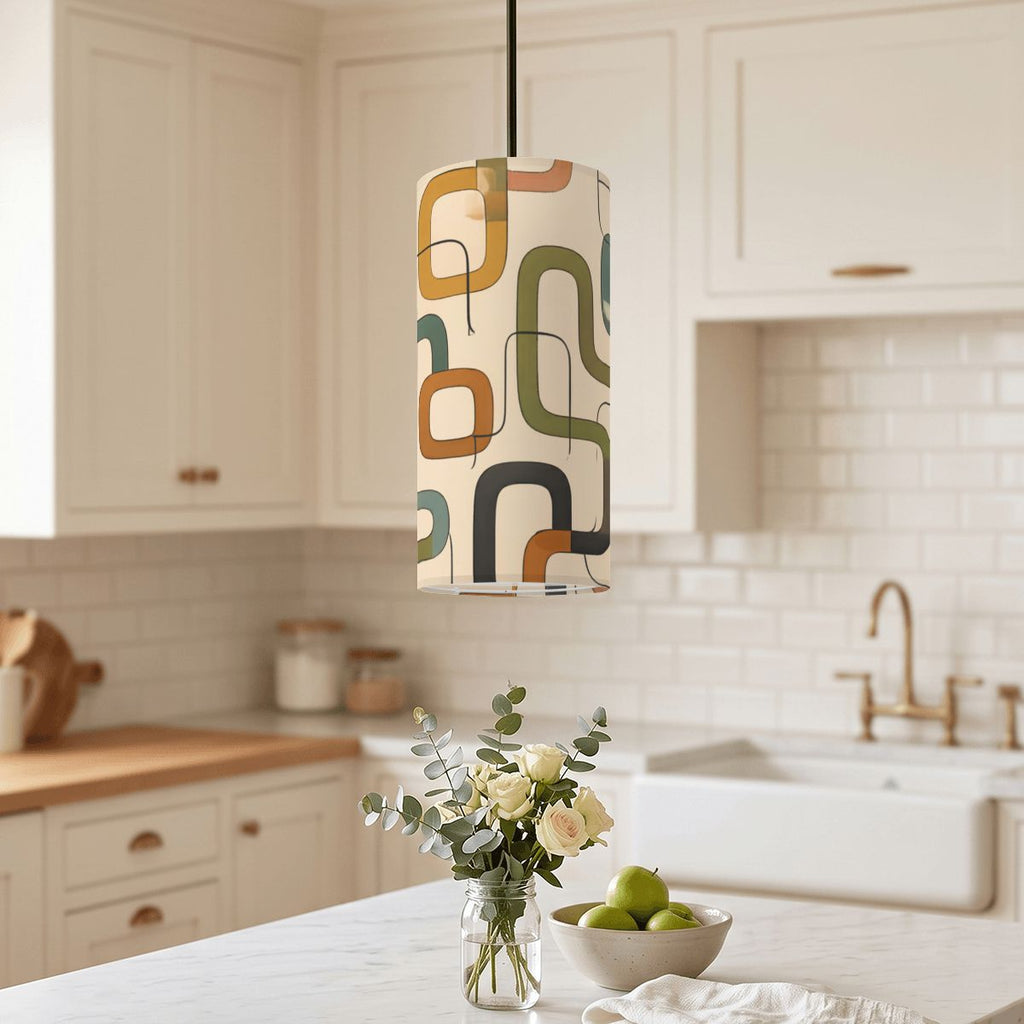 Mid-Century Modern Pendant Light in Gold Links | Cylinder Ceiling Light