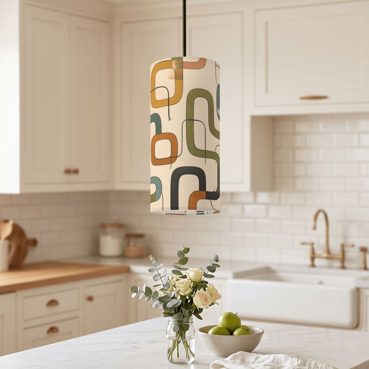 Mid-Century Modern Pendant Light in Gold Links | Cylinder Ceiling Light
