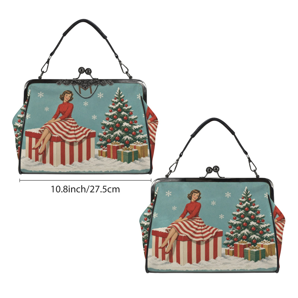 Atomic Christmas Cat Kiss-Lock Crossbody Bag