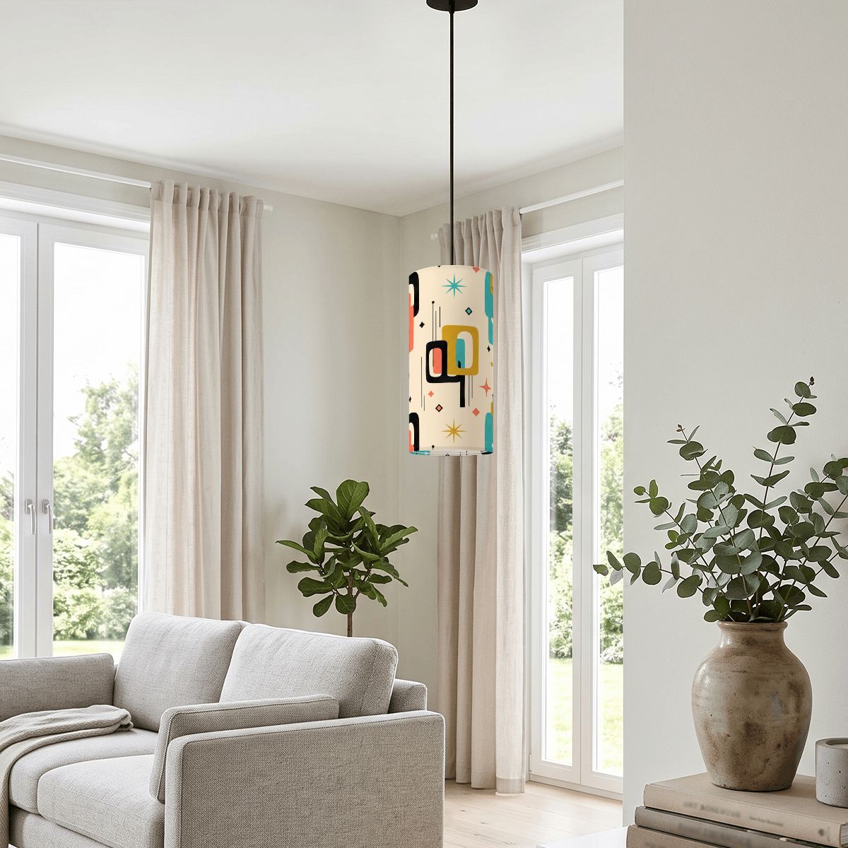 Atomic Age Pendant Light | Mid-Century Modern Cylinder Ceiling Light