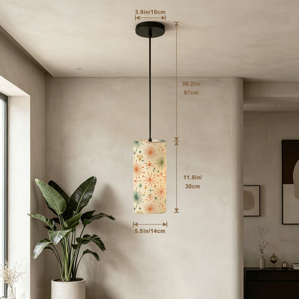 Starburst Pendant Light | Mid-Century Modern Cylinder Ceiling Light