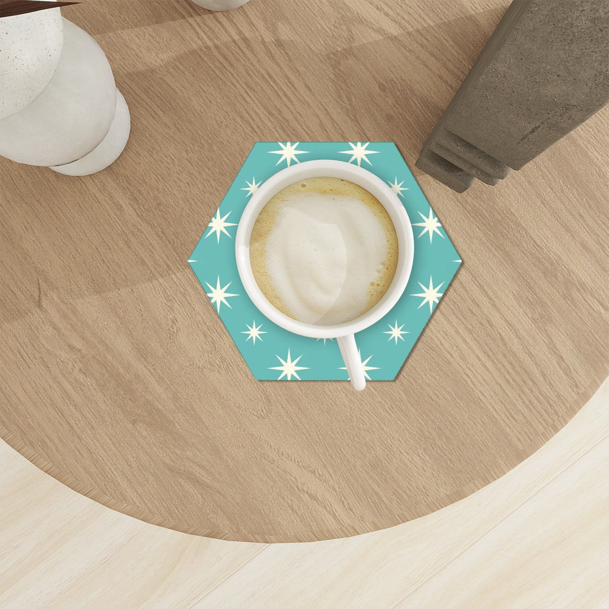 Mid-Century Modern Turquoise Starburst Ceramic Coaster Set
