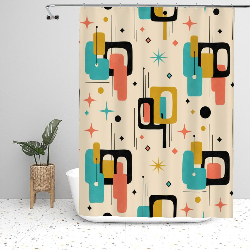 Mid-Century Modern Atomic Geometry Shower Curtain