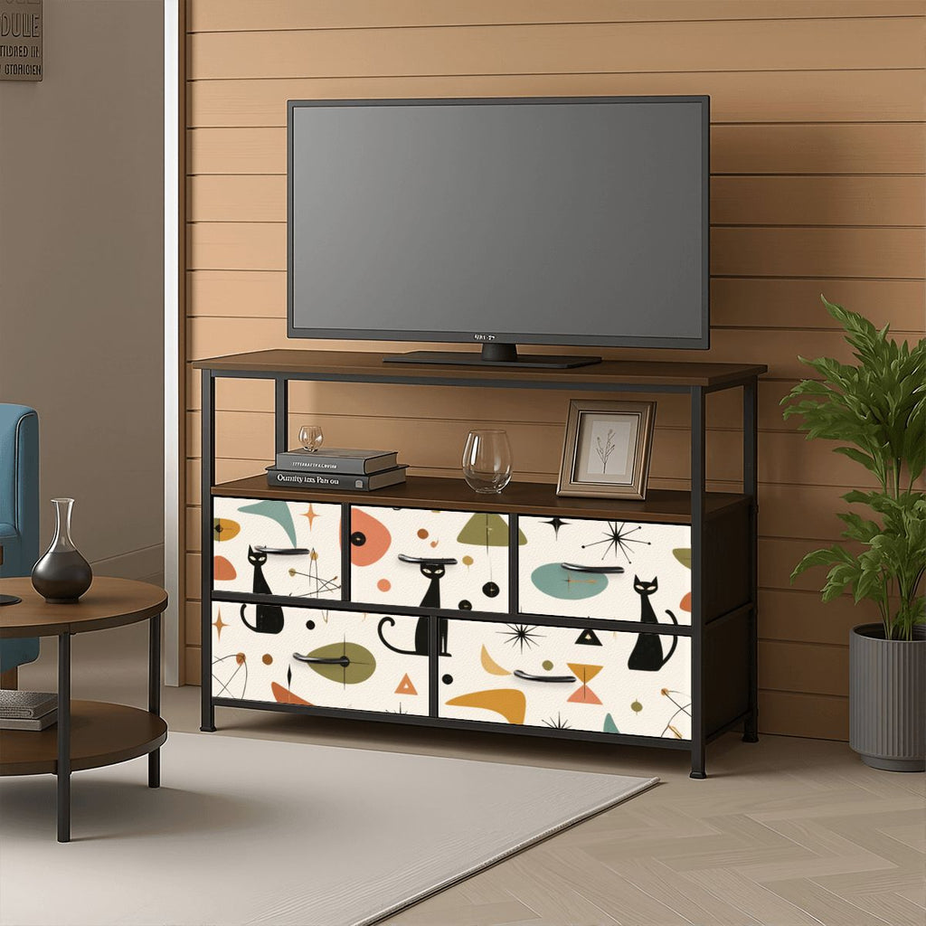 Abstract Color-Block Five-Drawer Mid-Century Modern Media Console