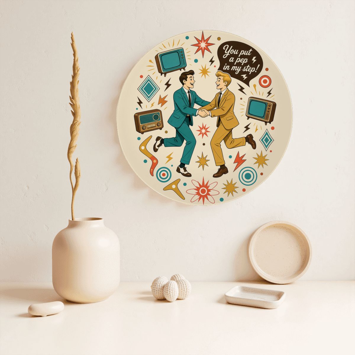 Mid-Century Modern Gay Couple Atomic Love Ceramic Decorative Plate