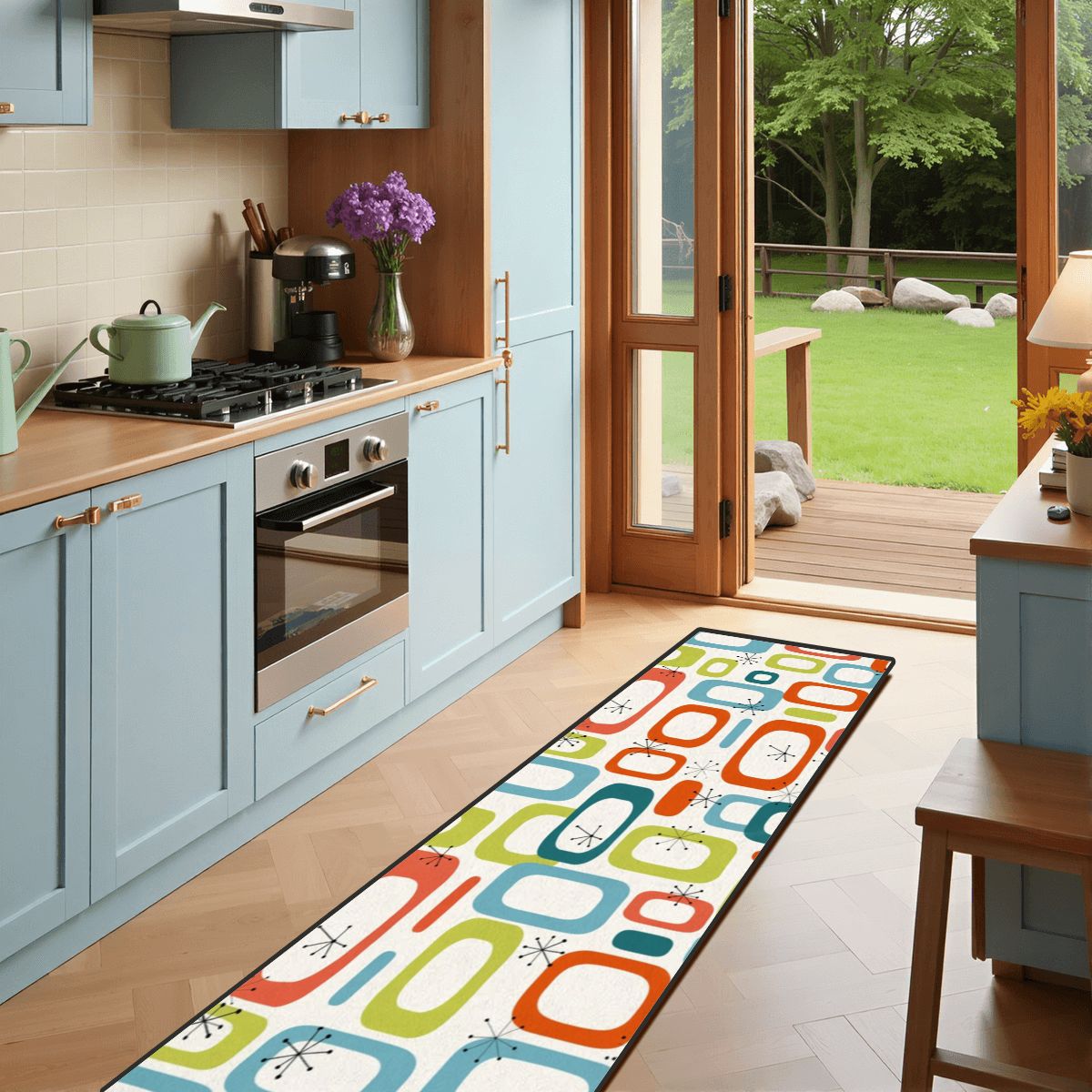 Mid-Century Modern Atomic Colorblock Runner Rug