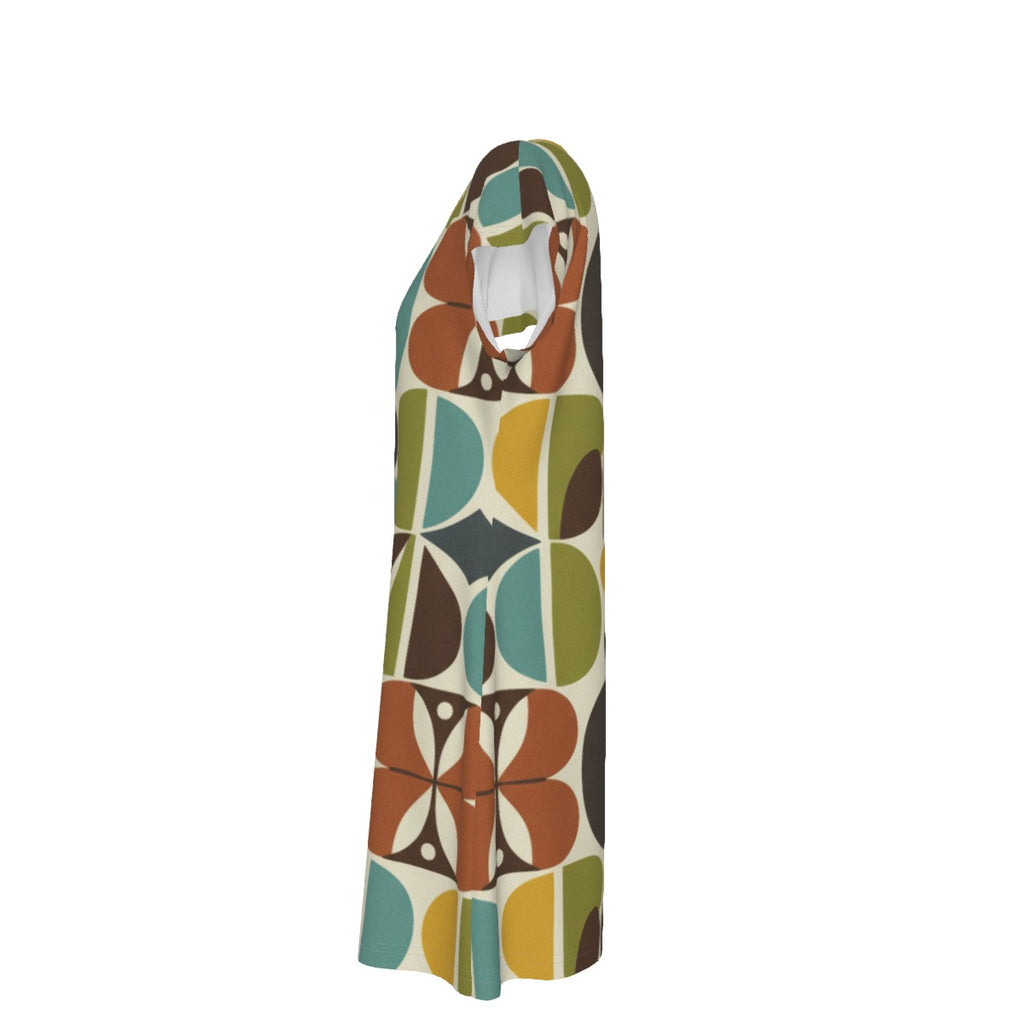 Mod Shapes Shift Dress in Earth Tones | Mid-Century Modern Short Sleeve Dress