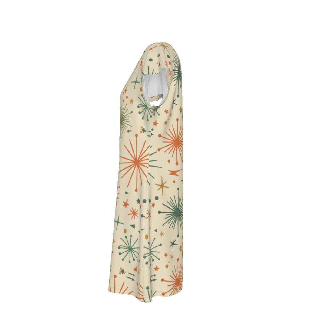 Starburst Print Shift Dress | Mid-Century Modern Short Sleeve Dress