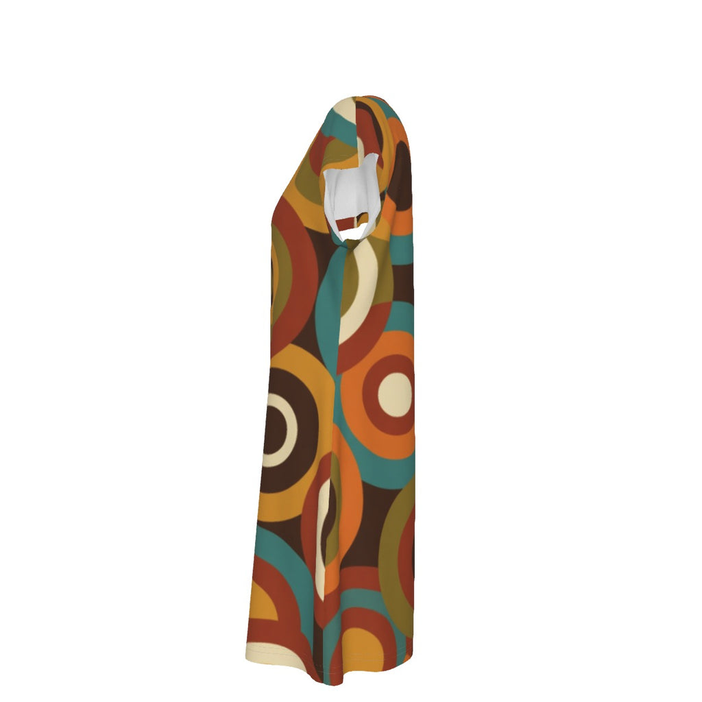 Retro Circles Shift Dress | Mid-Century Modern Short Sleeve Dress