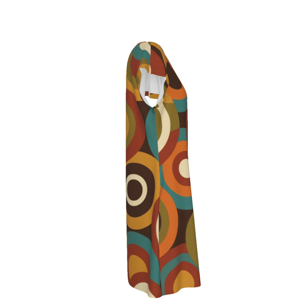 Retro Circles Shift Dress | Mid-Century Modern Short Sleeve Dress