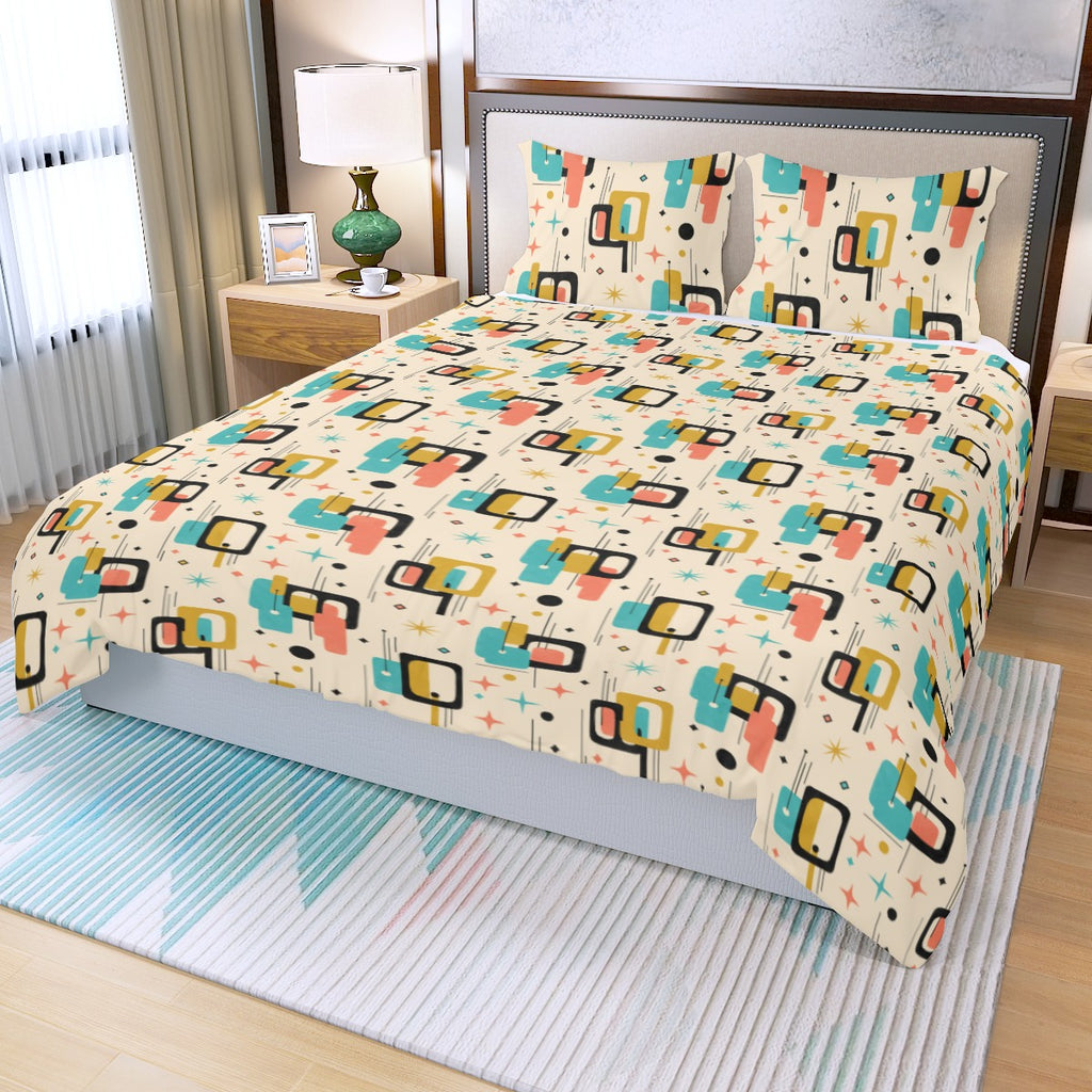Mid-Century Modern Geometric Colorblock Duvet Cover Set