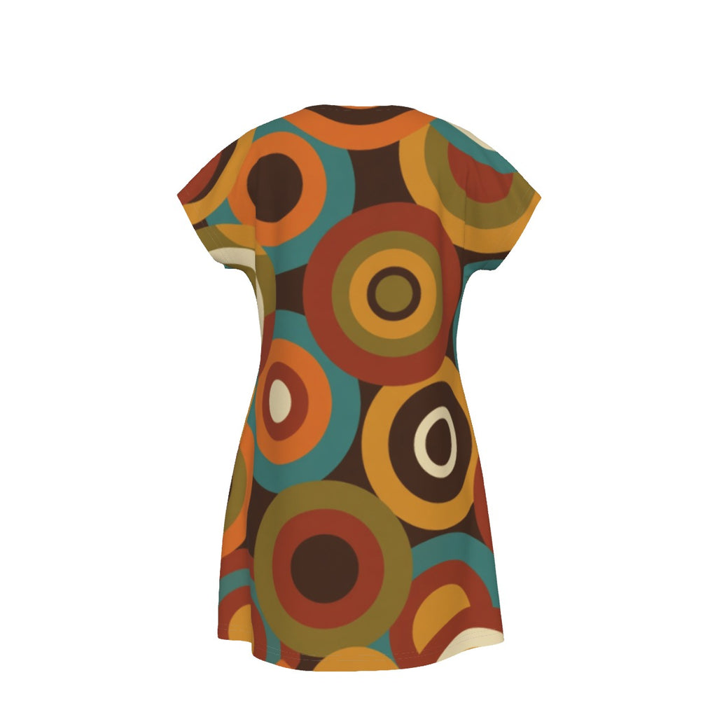 Retro Circles Shift Dress | Mid-Century Modern Short Sleeve Dress