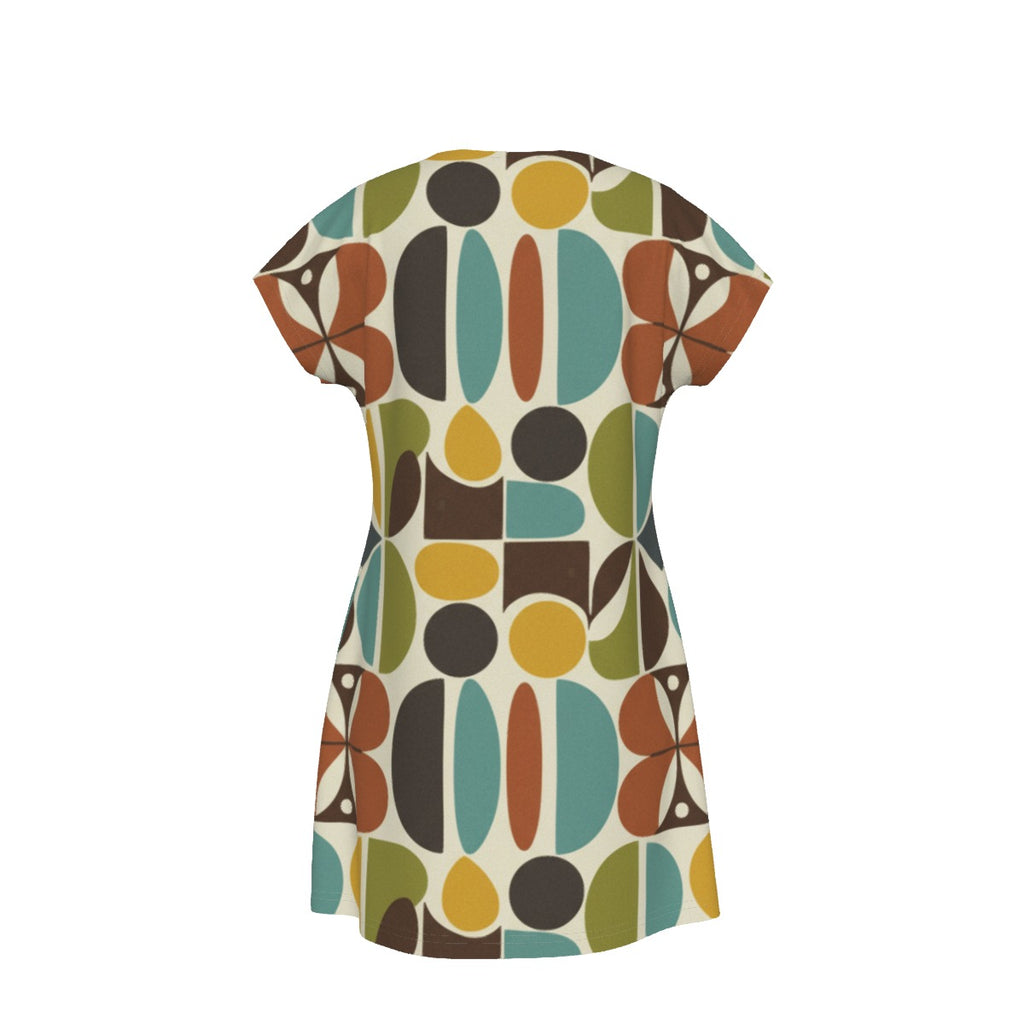 Mod Shapes Shift Dress in Earth Tones | Mid-Century Modern Short Sleeve Dress