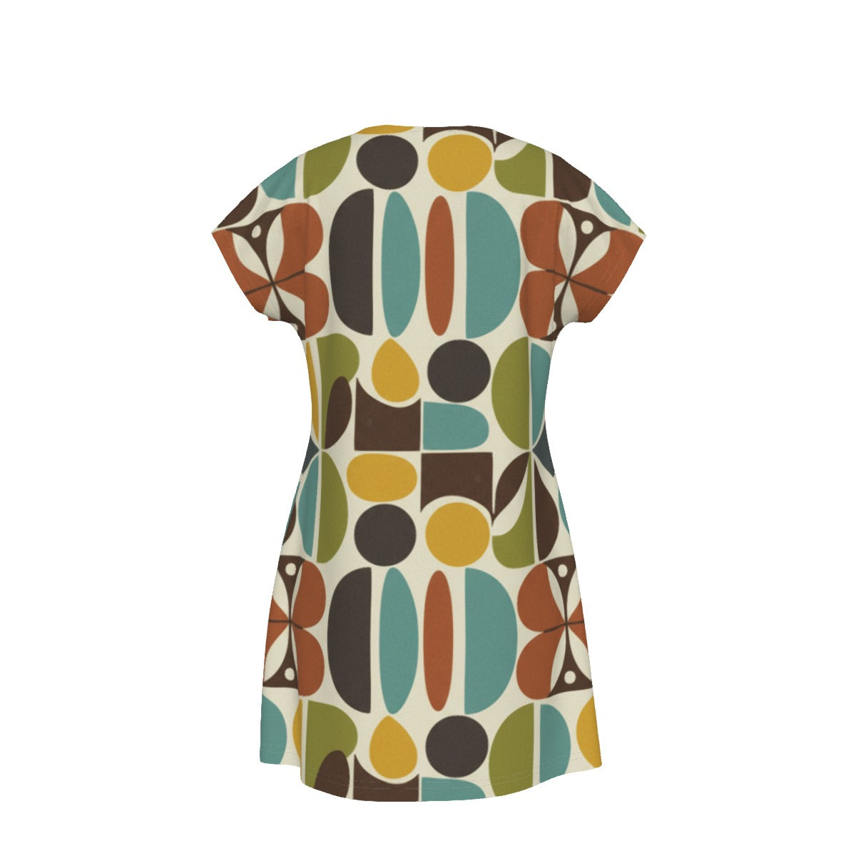 Mod Shapes Shift Dress in Earth Tones | Mid-Century Modern Short Sleeve Dress